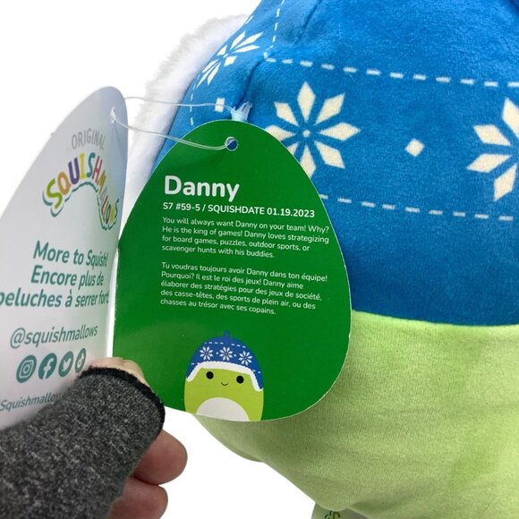 Original Squishmallows Danny Dinosaur Plush Toy 9” Winter Hat & Snowflakes NEW - Picture 3 of 7
